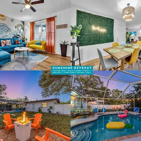 3Br Sunshine Retreat With Heated Pool, Cold Plunge And Games Villa